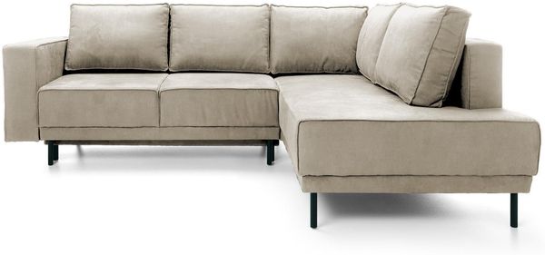 Ecksofa Rodario mit Schlaffunktion, Easy-Clean-Veloursbezug in Beige, rechtsseitig