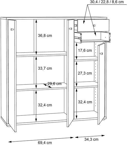 FORTE Tempra2 Kommode, Holzwerkstoff, Braun, 108,8 x 111,1 x 34,8 cm Bild 7