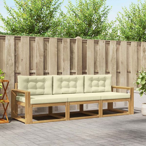 vidaXL Outdoor-Sofagarnitur mit Kissen 3 pcs Weiß und Creme Polyester 3385994