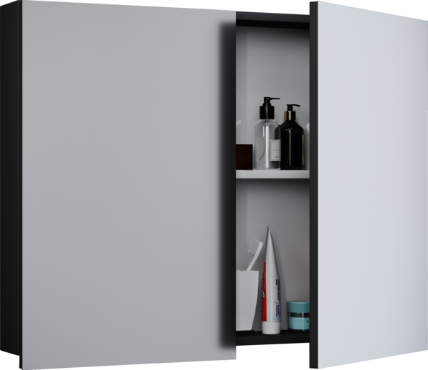 VCM Badmöbel Spiegelschrank Badinos 914461 Schwarz H. 60 x B. 80 x T. 12 cm