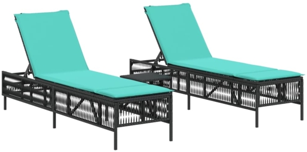 vidaXL Sonnenliegen 2 Stk. mit Tisch Schwarz Poly Rattan 4002754