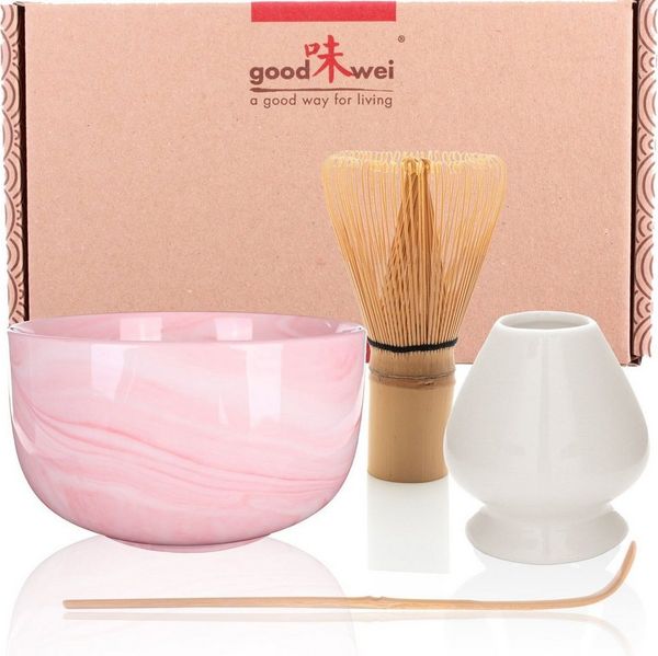 Goodwei Teeservice Matcha-Set "Pinku" 80 mit Teeschale, Matchabesen und Besenhalter (4-tlg), 1 Personen, Keramik, handgearbeitet