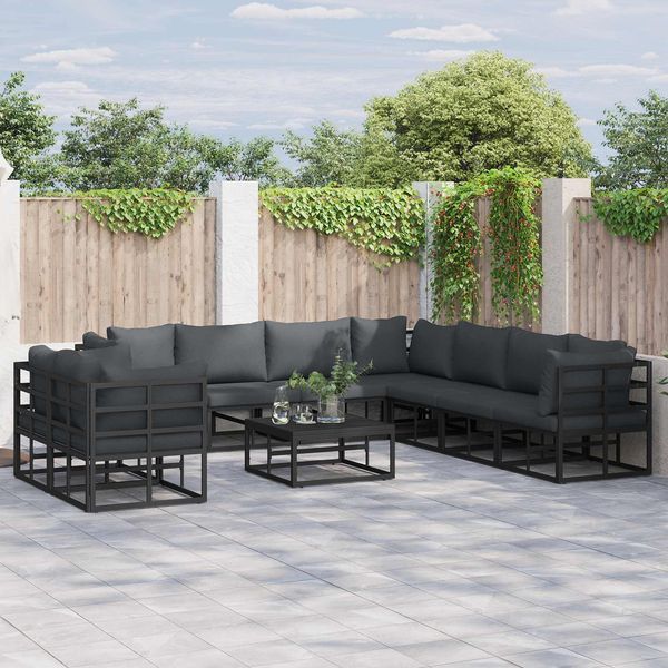 vidaXL Gartensofa-set mit Kissen 10 pcs Schwarz Aluminium 3378883