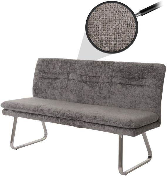 Sitzbank HWC-H70, Esszimmerbank Bank Polsterbank, Lehne Stoff/Textil Chenille Edelstahl gebürstet 160cm ~ dunkelgrau