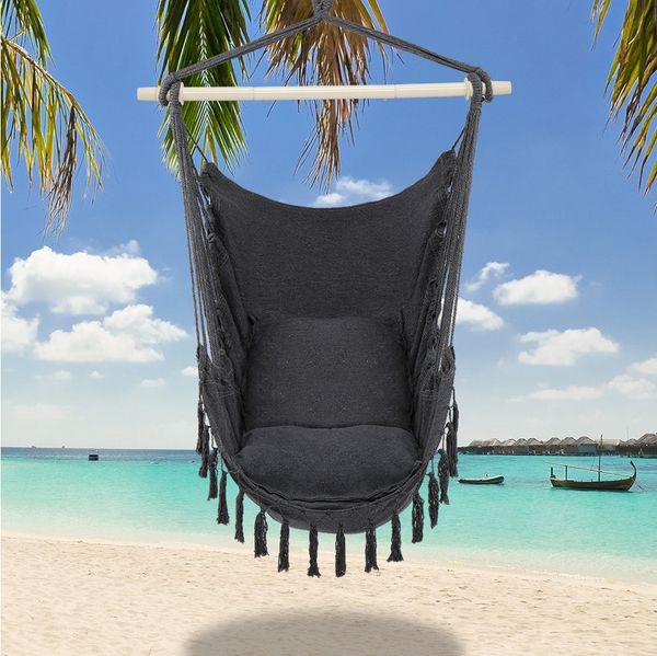 LALAHO Hängesessel Hängesessel mit 2 Kissen Hängestuhl, Hängeschaukel XXL für Indoor Outdoor Garten, Grau