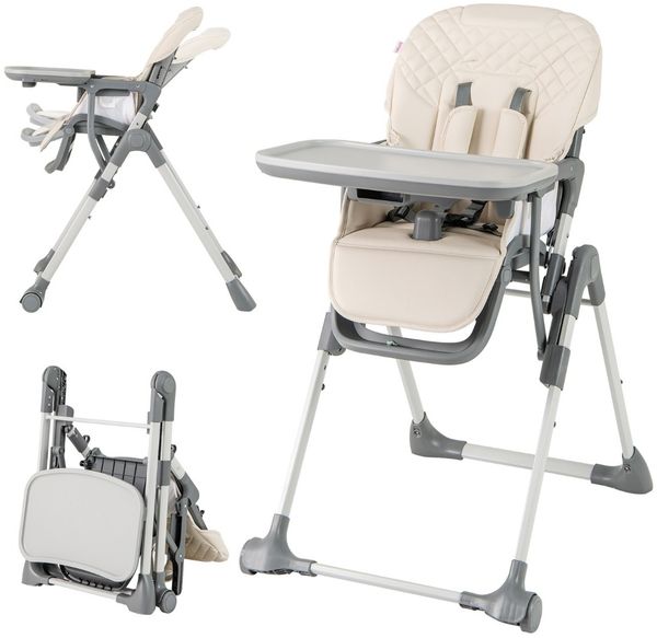 Hochstuhl Baby klappbar Kinderhochstuhl mit Liegenfunktion &verstellbaren Höhen Beige