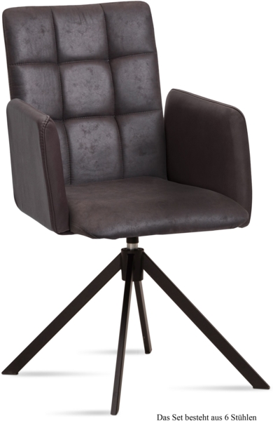 Armlehnstuhl drehbar (6er-Set) Deeann 52x91x60 Schwarz/Espresso