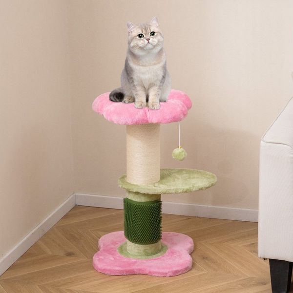 COSTWAY Kratzbaum, Katzenbaum, Kletterbaum mit Selbstpflegebürste & Ball