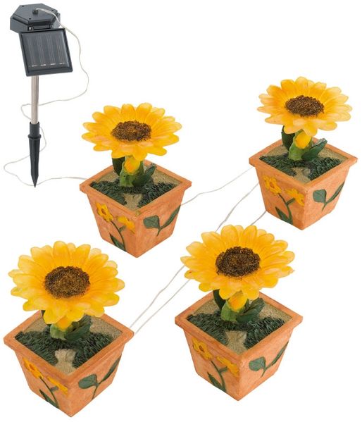 Vier LED Solarleuchten in Form einer Blume