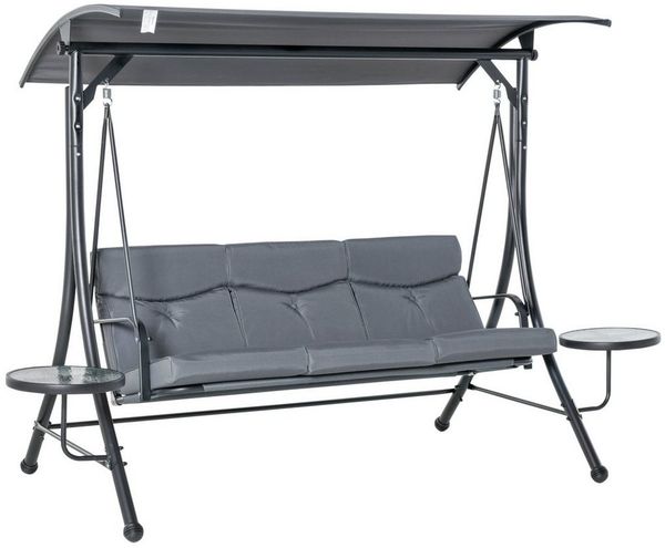 Outsunny Hollywoodschaukel mit verstellbarem Sonnendach, 3-Sitzer, Verstellbares Dach, Gartenschaukel, 1 tlg, Schaukelbank, für Garten, Balkon, Grau