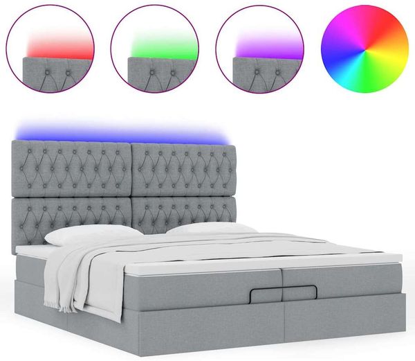 vidaXL Ottoman-Bett mit Matratzen & LEDs Hellgrau 200x200 cm Stoff 3314114 Bild 5