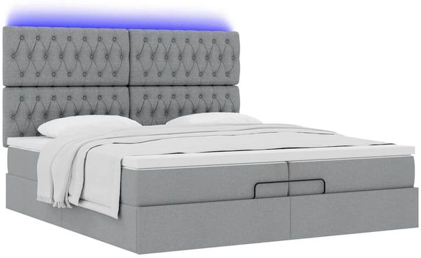 vidaXL Ottoman-Bett mit Matratzen & LEDs Hellgrau 200x200 cm Stoff 3314114 Bild 6