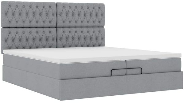 vidaXL Ottoman-Bett mit Matratzen & LEDs Hellgrau 200x200 cm Stoff 3314114 Bild 7