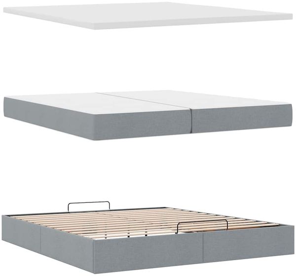 vidaXL Ottoman-Bett mit Matratzen & LEDs Hellgrau 200x200 cm Stoff 3314114 Bild 9