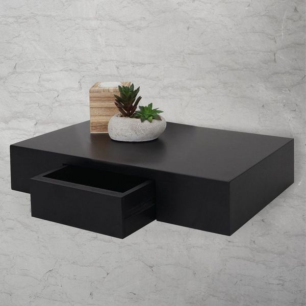 PROREGAL® Wandregal Hängeregal aus Holz mit Schublade zum Verstauen, komplett montiert, pflegeleicht und inkl. Befestigungsmaterial