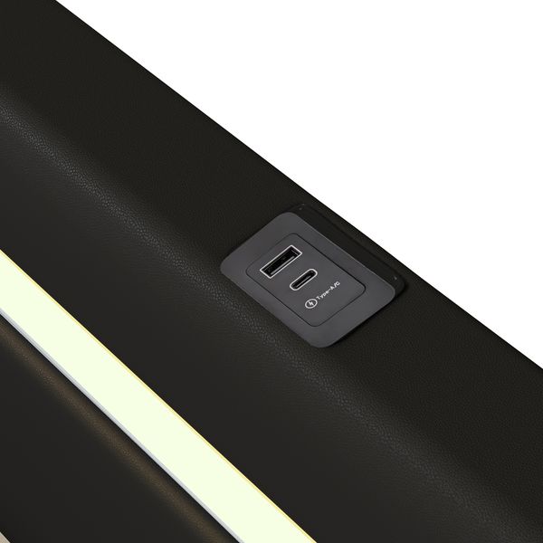 Polsterbett 90x200 cm mit LED, Bluetooth und großem Stauraum schwarzes Kunstleder, hydraulische Aufbewahrung Bild 9