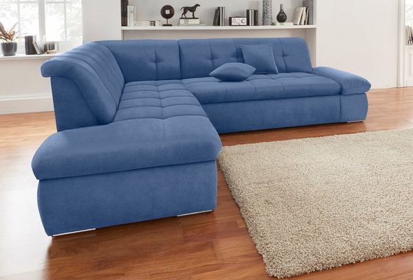 DOMO collection Ecksofa Moric Luxus incl. Zierkissen B/T/H: 273/216/80 cm, XXL, L-Form, bis 140kg pro Sitzplatz belastbar, Ottomanen-Abschluss