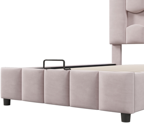 Polsterbett 90x200cm mit LED-Beleuchtung und hydraulischem Bettkasten,Veloursbett mit verstellbarem Kopfteil, Stauraumbett in Rosa Bild 10