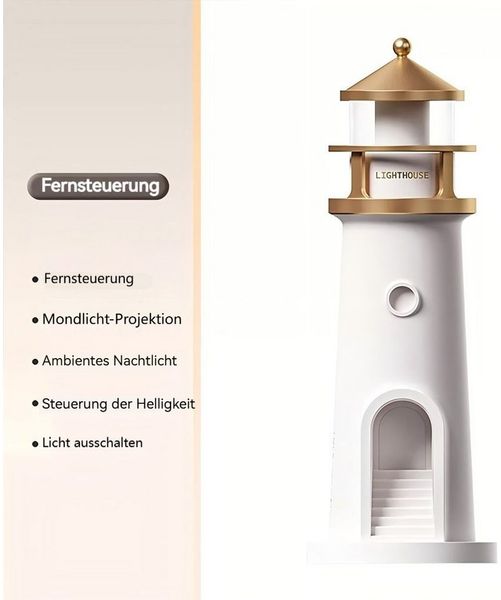 VIVIHEYDAY Nachtlicht Leuchtturm Deko,LED Leuchtturm Lampe, USB-Aufladung, Fernbedienungs- Modell, Mondlicht Projektor Lampe,LED Deko Lampe Mond, Leuchtfeuer mit Fernbedienung/Bluetooth, Nachtlicht für Schlafzi