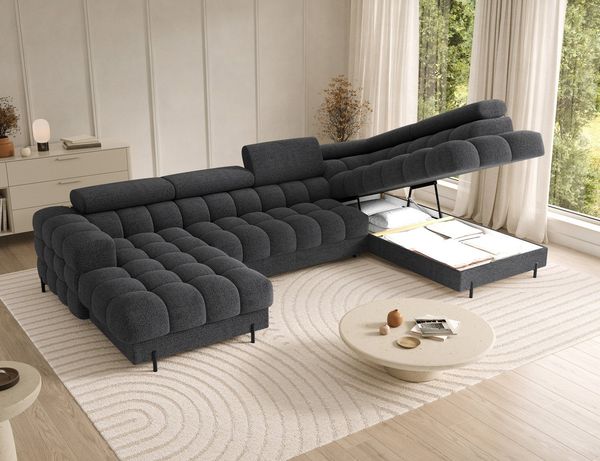 Lukas Möbel Wohnlandschaft Deisgner XXL-Sofa in U-Form Falco mit Schlaffunktion Bettkasten, mit Schlaffunktion, Bettkasten, verstellbaren Kopfsützen