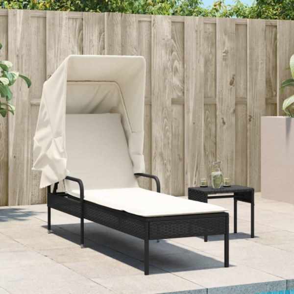 vidaXL Sonnenliege mit Dach und Tisch Schwarz Poly Rattan 368197 Bild 4