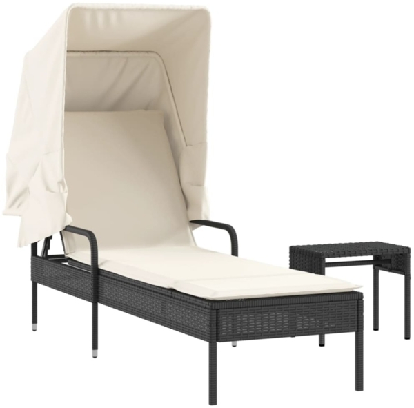 vidaXL Sonnenliege mit Dach und Tisch Schwarz Poly Rattan 368197 Bild 11