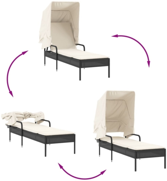 vidaXL Sonnenliege mit Dach und Tisch Schwarz Poly Rattan 368197 Bild 12