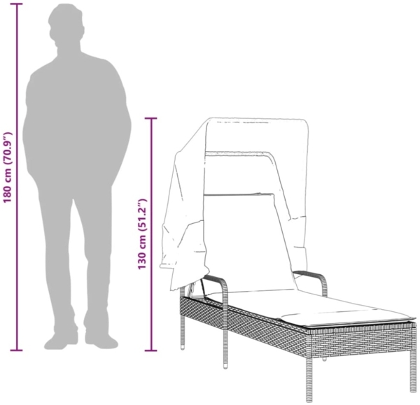 vidaXL Sonnenliege mit Dach und Tisch Schwarz Poly Rattan 368197 Bild 8