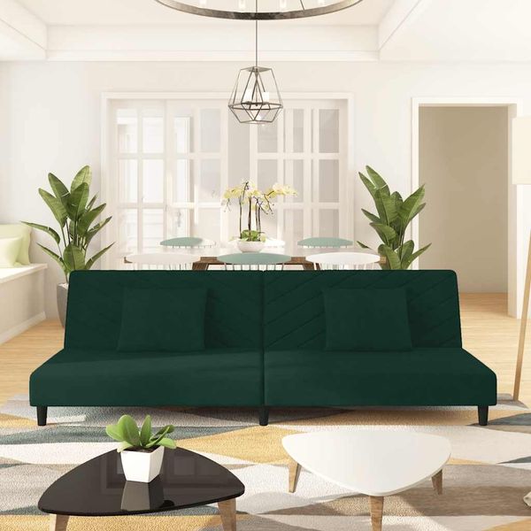 vidaXL Schlafsofa 2-Sitzer mit 2 Kissen Dunkelgrün Samt 375912