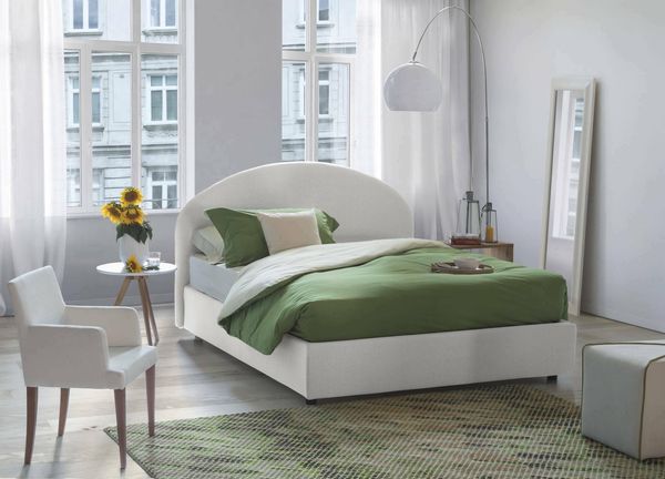 Talamo Italia - Concetta-Queensize-Bett, Bettkasten mit Stoffbezug, 100 % Made in Italy, Öffnung vorne, geeignet für Matratzen 120x190 cm, Weiß