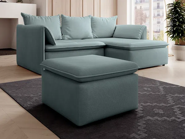 Vente-unique - TEODORA Pouf SamtStoff Blau - B 70 cm x H 43 cm x L 70 cm