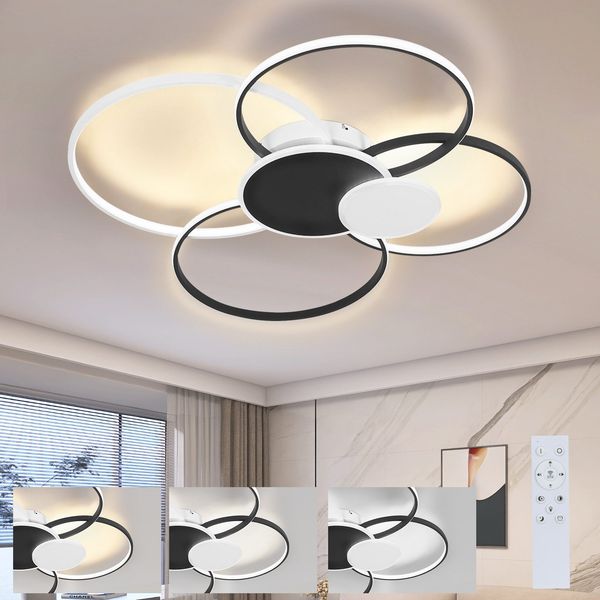 ZMH Led Deckenleuchte Dimmbar Deckenlampe - Modern 84CM Groß Wohnzimmerlampe Metall und Acryl 60W Ring Design Beleuchtung mit Fernbedienung für Wohnzimmer Schlafzimmer Büro Hotel Küche