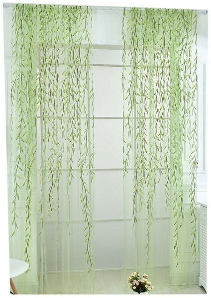 Agger Gardine (2 St)halbtransparent,transparent Stickerei Weidenblatt-Gaze Vorhang, Weidenblatt-Rankenmuster – geeignet für Wohnzimmer, Schlafzimmer.