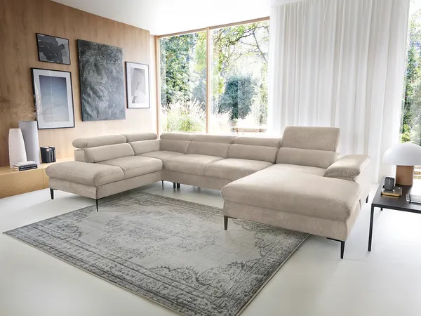 Vente-unique - SEPINA Sofa SamtStoff Beige - B 214 cm x H 75 cm x L 353 cm