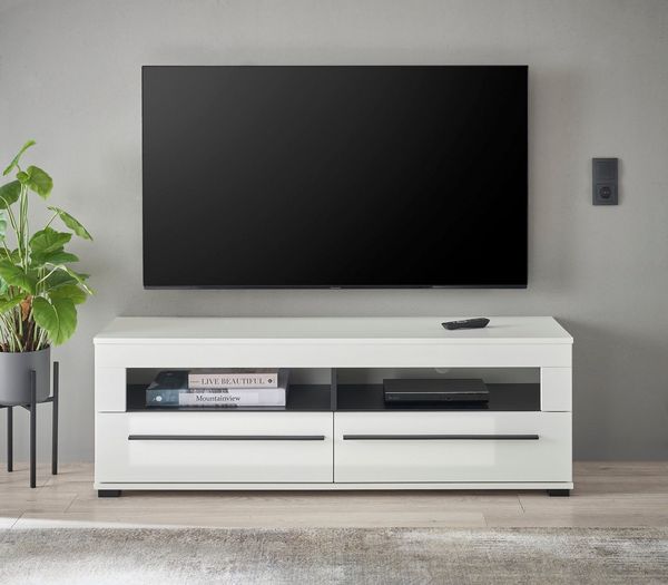 INOSIGN Lowboard modernes TV-Unterteil, Kommode in Eiche Evoke oder weiß, schwarze Stangengriffe, ausreichend Stauraum, vielseitig einsetzbar
