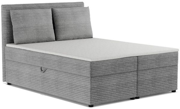 Deine Möbel 24 Boxspringbett TAMI Boxbett Polsterbett Komplettbett Bonellfederkernmatratzen H3 (Taschenfederkernmatratzen 7 Zonen H4 optional Grau Hellgrau Schwarz Anthrazit Beige Creme Velour, 3-St, Ehebett Bett mit Topper und Bettkästen, Matratzen H3...