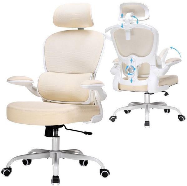COMHOMA Bürostuhl Ergonomischer Schreibtischstuhl mit 3D Kopf- und Lendenwirbelstütze (Packung), verstellbare Kopfstütze und Armlehnen, Höhenverstellbar Bild 2