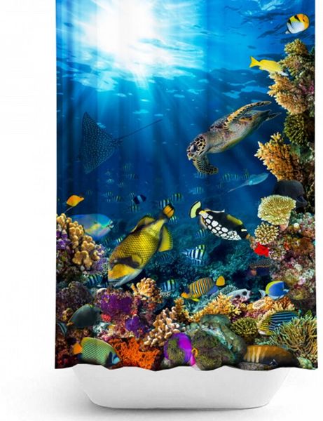 Ekershop Duschvorhang Textil Digitaldruck SEA LIFE AQUARIUM für Duschstange Breite 120 cm (inkl. Ringe), Höhe 200 cm, wasserabweisend, waschbar, bügelbar