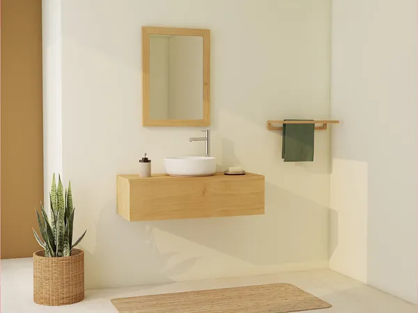 Vente-unique - TIDORE Waschbeckenmöbel Holz, Platte Beige - B 40 cm x H 27 cm x L 95 cm