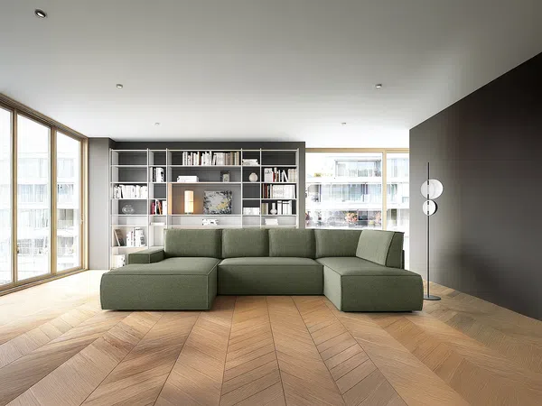 Vente-unique - AMELIA Sofa Stoff Grün - B 195 cm x H 85 cm x L 349 cm