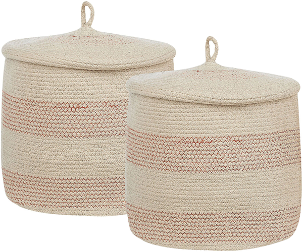 Korb mit Deckel Baumwolle hellbeige ⌀ 33 cm 2er Set SILOPI