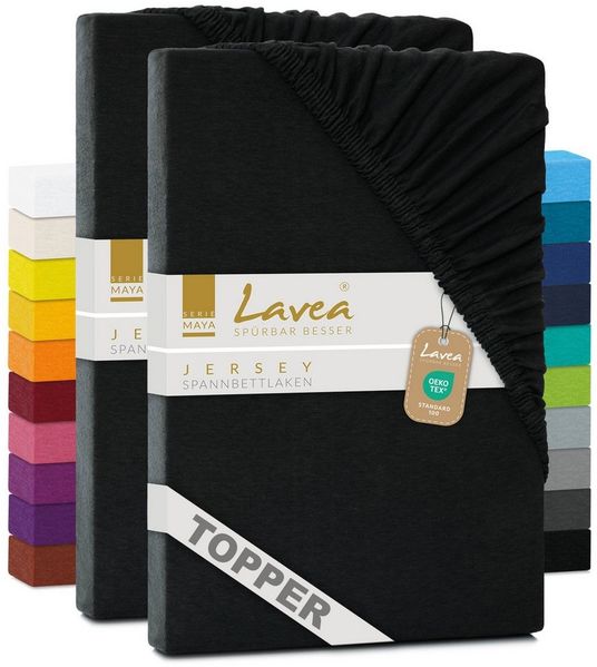 2er Set Lavea Topper Spannbettlaken - Spannbetttuch Jersey Topper Serie Maya, 90x200 cm | 100x200 cm, Schwarz, 100% Baumwolle, hochwertige Verarbeitung, mit Gummizug