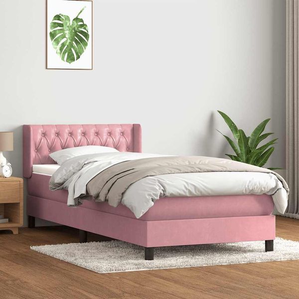 vidaXL Boxspringbett mit Matratze Rosa 90x210 cm Samt 3318356