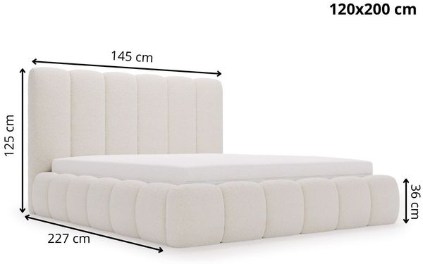 GRAINGOLD Imperial Doppelbett 120x200, mit hohem Kopfteil, Bettkasten, Bouclé-Stoff, Hellgrau Bild 8