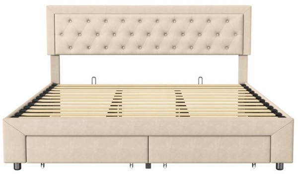 Furnishings Home Polsterbett Doppelbett Stauraumbett, Mit 2 Schubladen + Bettkasten (1 tlg), Mit Stauraum, Lattenrost, Samt, 160x200 cm Bild 4