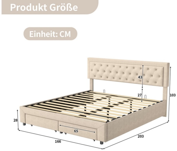 Furnishings Home Polsterbett Doppelbett Stauraumbett, Mit 2 Schubladen + Bettkasten (1 tlg), Mit Stauraum, Lattenrost, Samt, 160x200 cm Bild 2