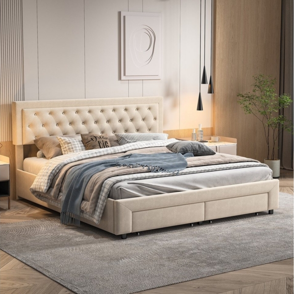 Furnishings Home Polsterbett Doppelbett Stauraumbett, Mit 2 Schubladen + Bettkasten (1 tlg), Mit Stauraum, Lattenrost, Samt, 160x200 cm Bild 1