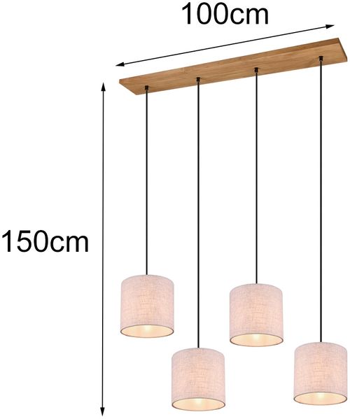 LED Pendelleuchte mit Stoffschirmen Beige & Naturholz Baldachin, Breite 100cm Bild 4