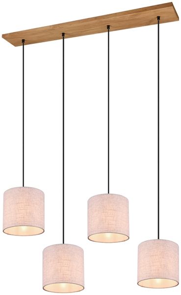 LED Pendelleuchte mit Stoffschirmen Beige & Naturholz Baldachin, Breite 100cm Bild 2