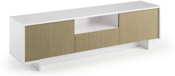 Dmora TV-Ständer Atina, TV-Ständer für das Wohnzimmer, niedriges Wohnzimmer-Sideboard mit 2 Türen und 1 Schublade, 100 % Made in Italy, 170 x 42 x 48 cm, Weiß und Beige